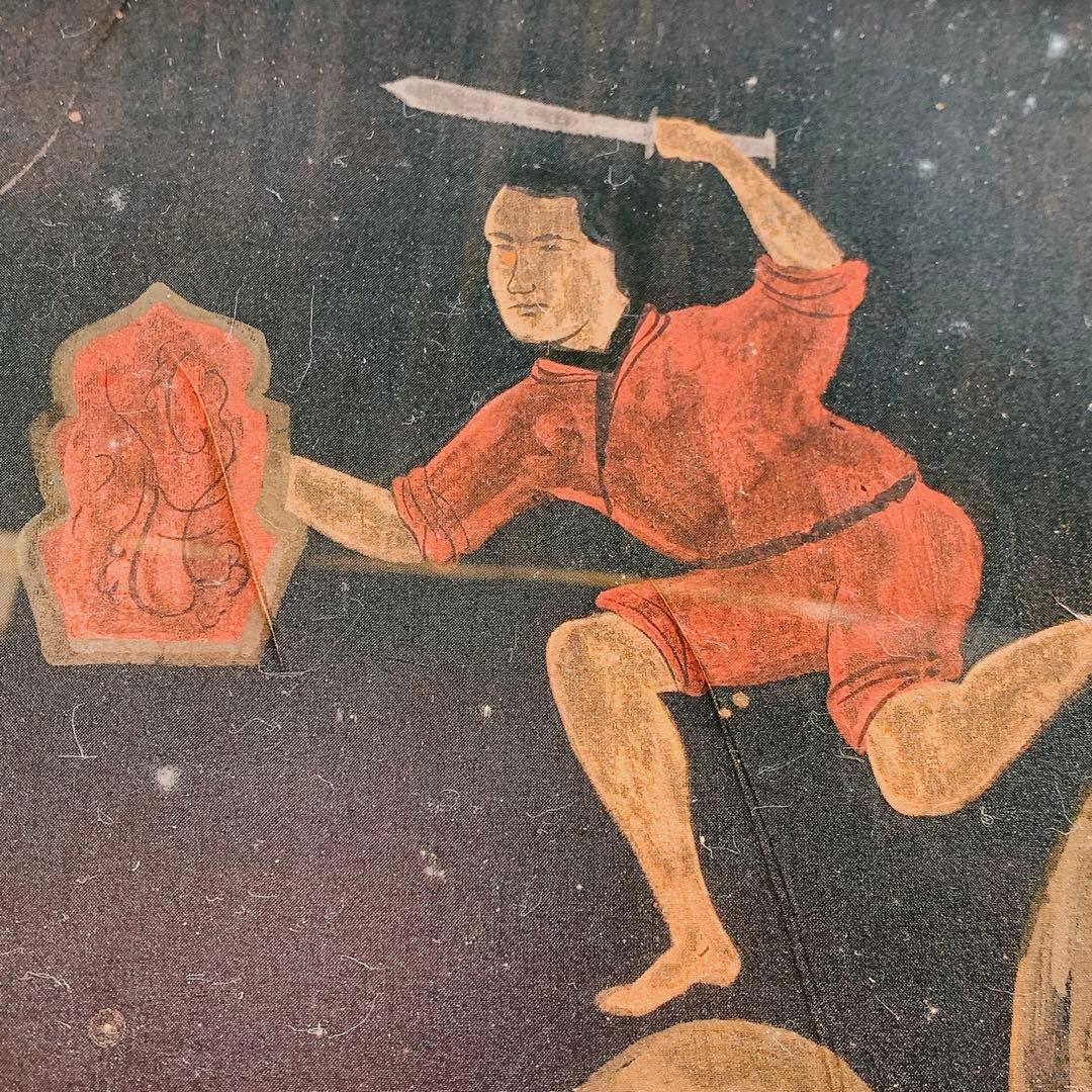 ドラゴン　龍　竜　楚国　漢代　帛画　シルク　絹　中国　骨董品　絵画　額縁　古美術