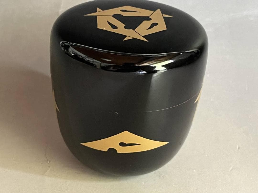 棗■鱗鶴蒔絵大棗 塗師 喜峰造 金蒔絵 桐共箱 黒塗り 漆器 茶入 時代 骨董■