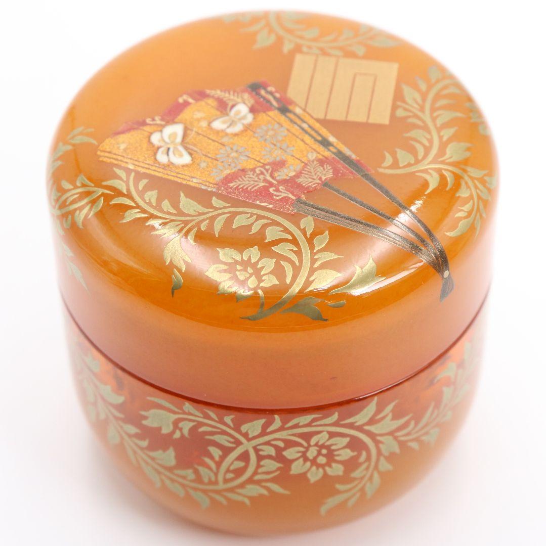 坂本康則作 琥珀製? 花の宴蒔絵 棗 茶道具 共箱共布　rC783　N4