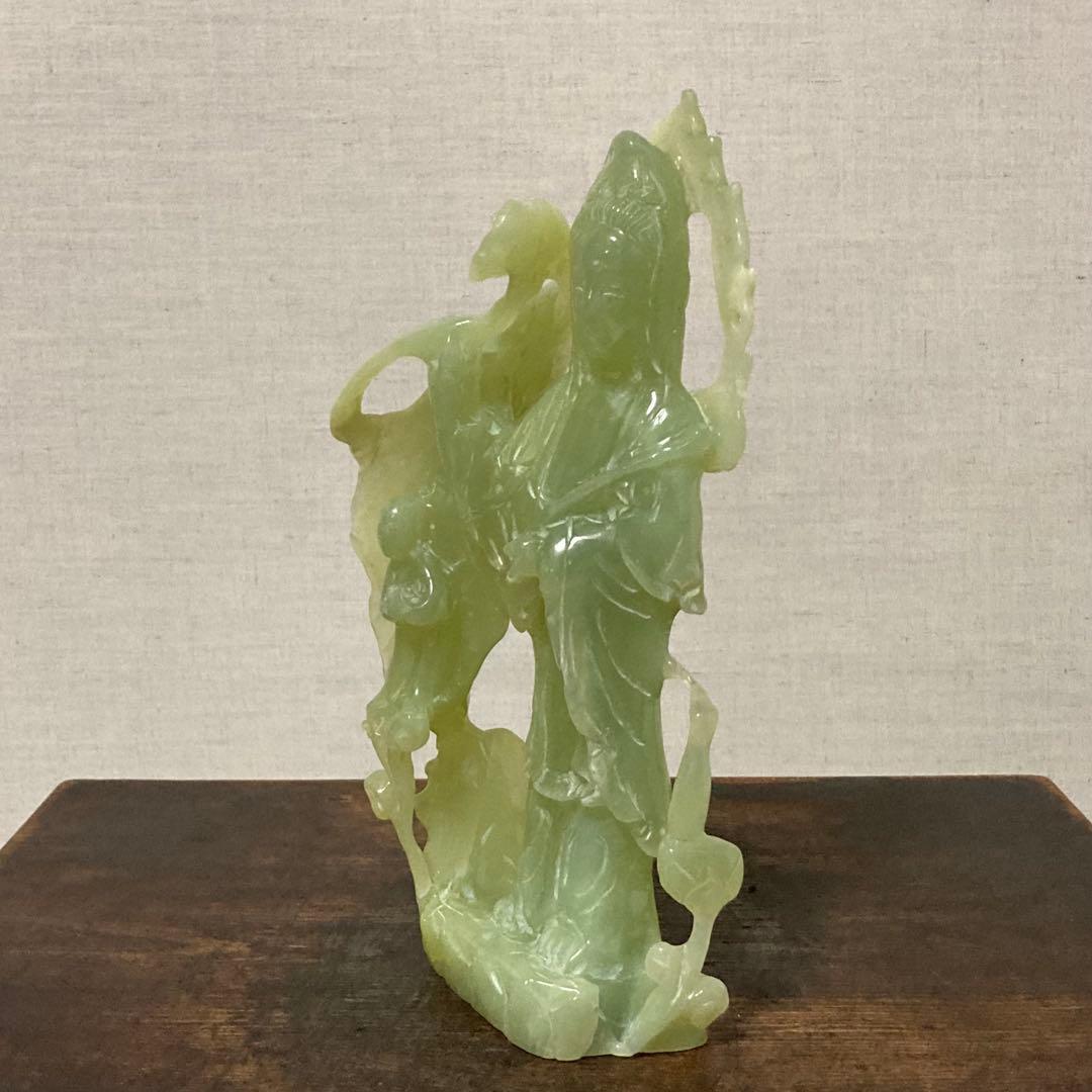 翡翠 観音菩薩 仏像 置物 彫刻 工芸品 美術品 骨董 レトロ
