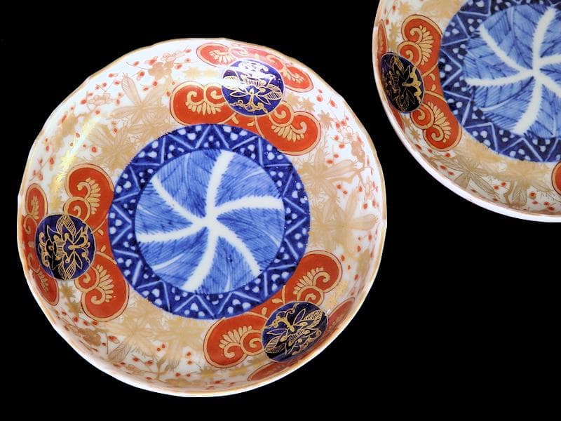 古伊万里　金襴手　松竹梅に花の図　４寸皿　２枚　E774AS-CPv