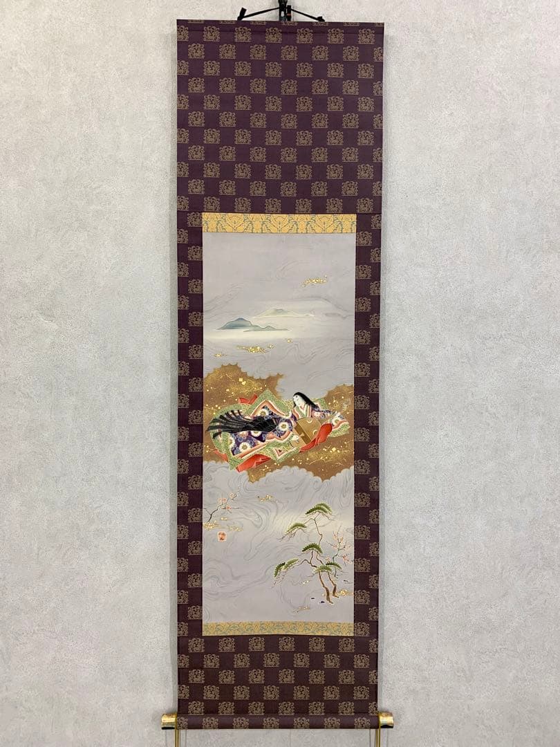 掛軸 田中鈴夫 友禅織 琵琶姫 共箱 染め物 伝統工芸