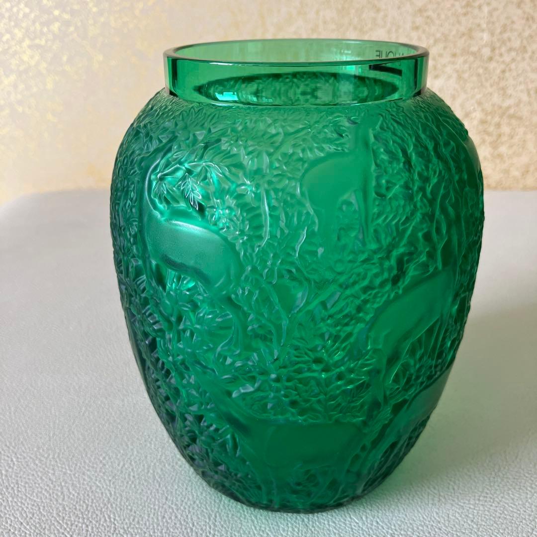 LALIQUE グリーン 花瓶 動物彫刻