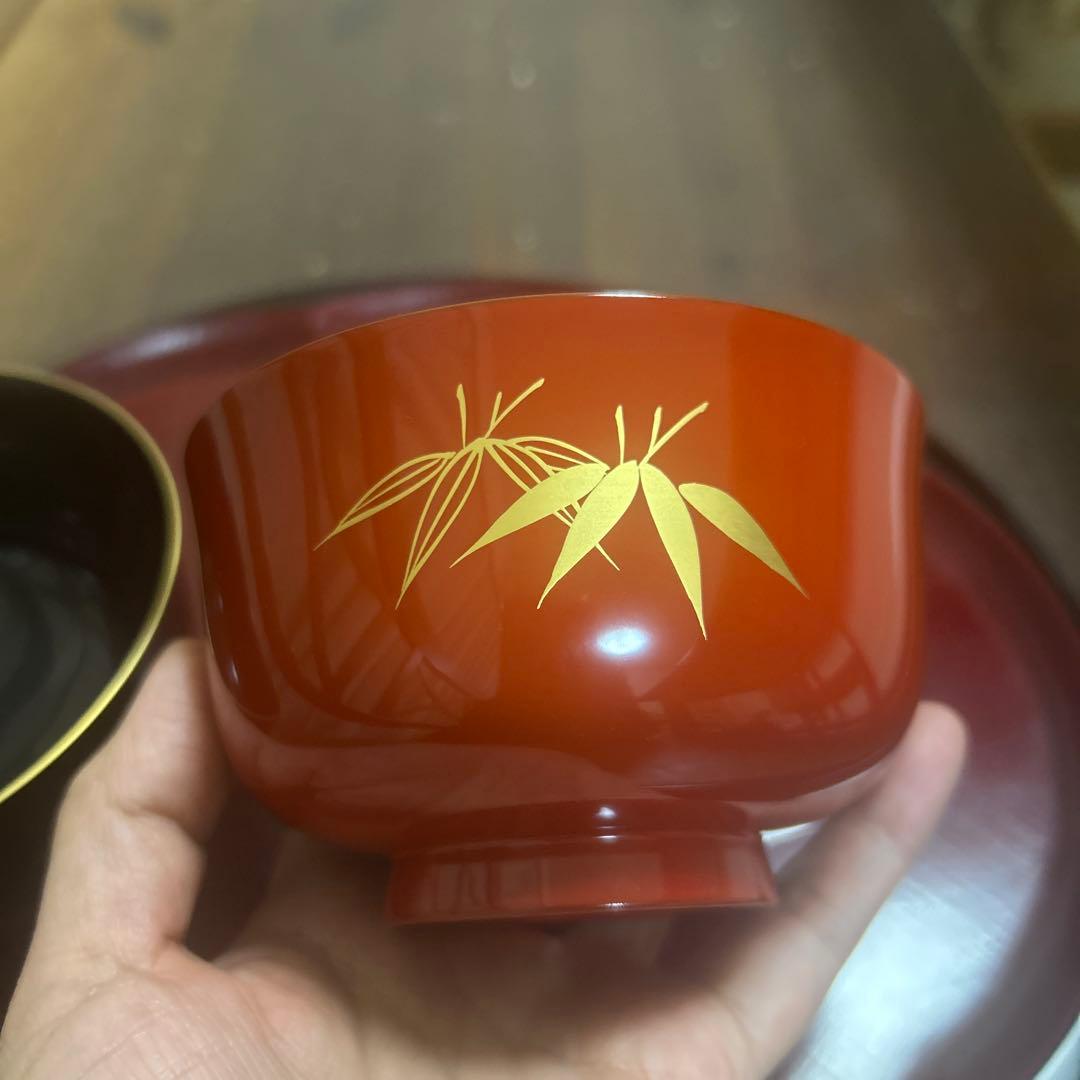 京都平安象彦　天然木　本漆塗　蒔絵　金箔　金彩　笹　夫婦椀