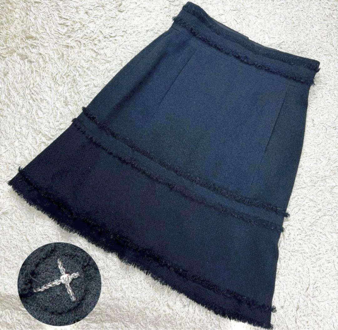 CHANEL 07A ツイードスカート ココマーク フリンジ ブラック