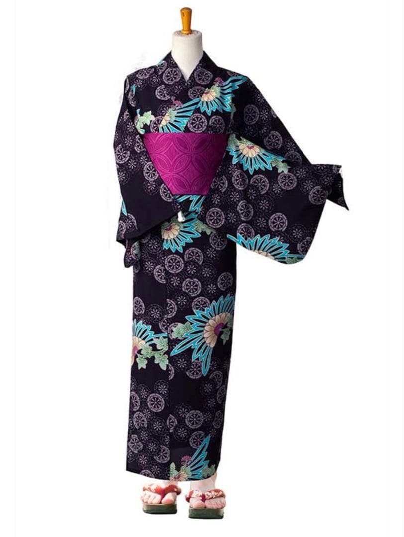 浴衣　アナスイ　ANNA SUI 花柄　歯車　オリエンタル　紫　パープル