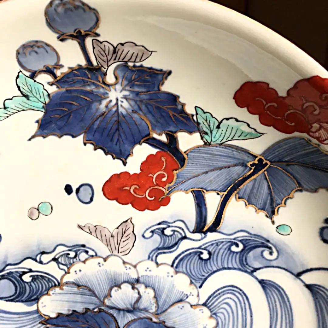 古伊万里大皿　飾り皿　時代物古伊万里染付　二重角福銘