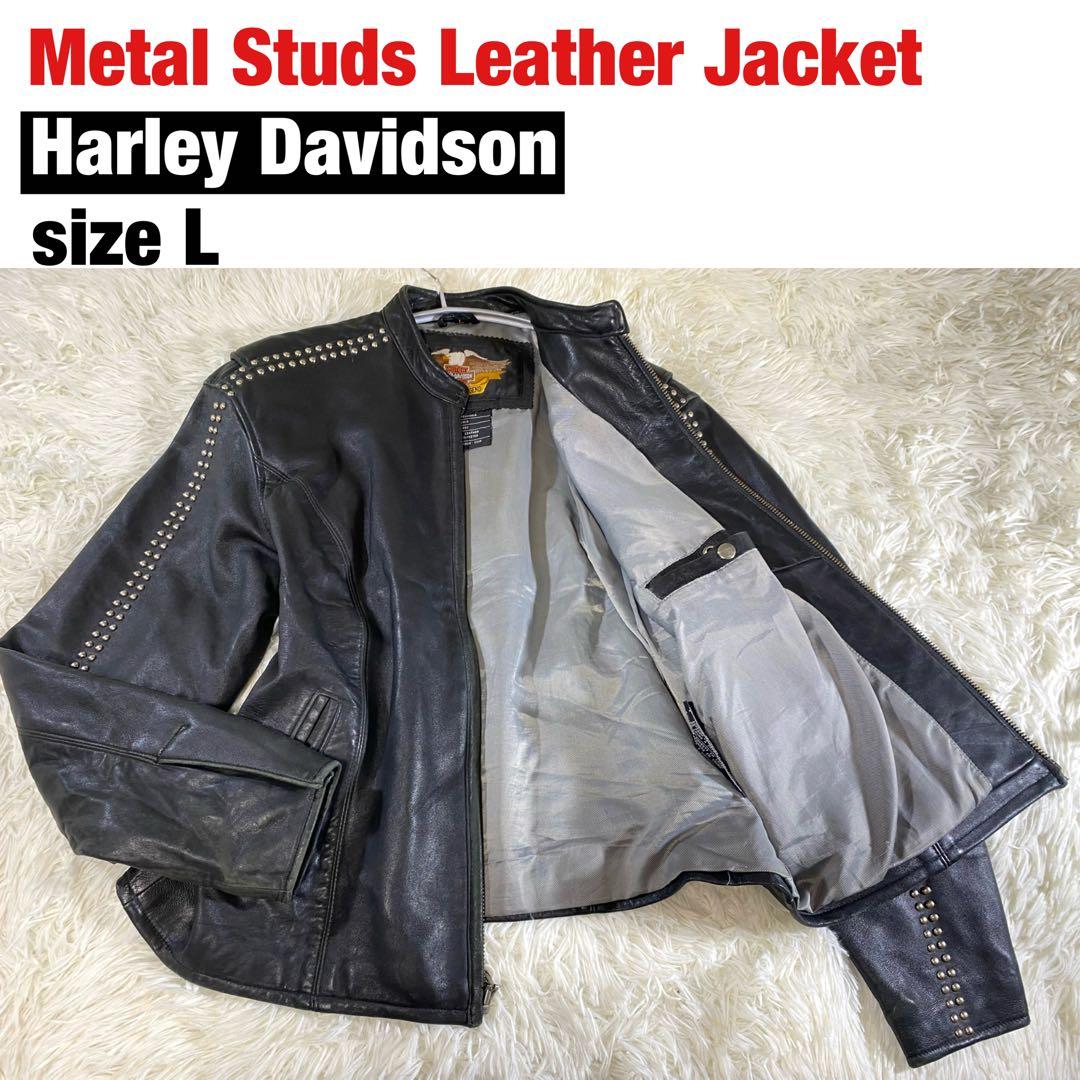 【Harley Davidson】メタル スタッズ鋲 シングル ライダース 牛革