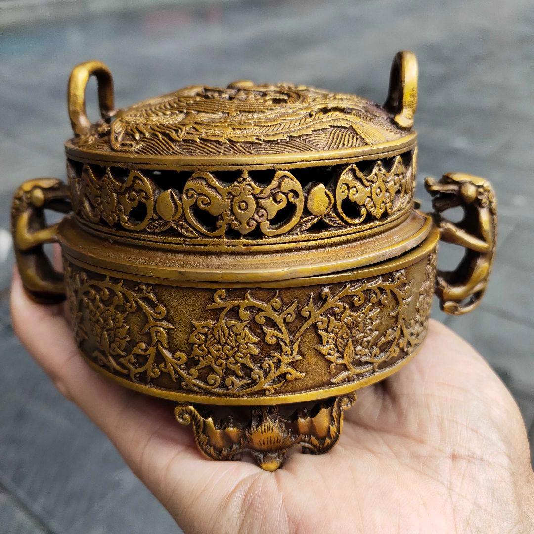 龍鳳香炉 銅 細工 装飾品 現代工芸品 美術品 置物