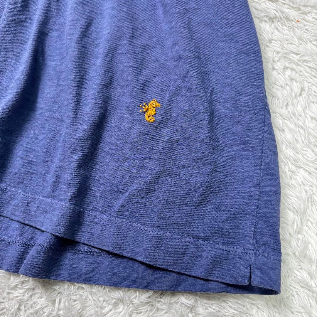 【美品】45R〈日本製〉ジンバブエコットンの45色天竺ポロシャツ　ロゴ刺繍　紺青