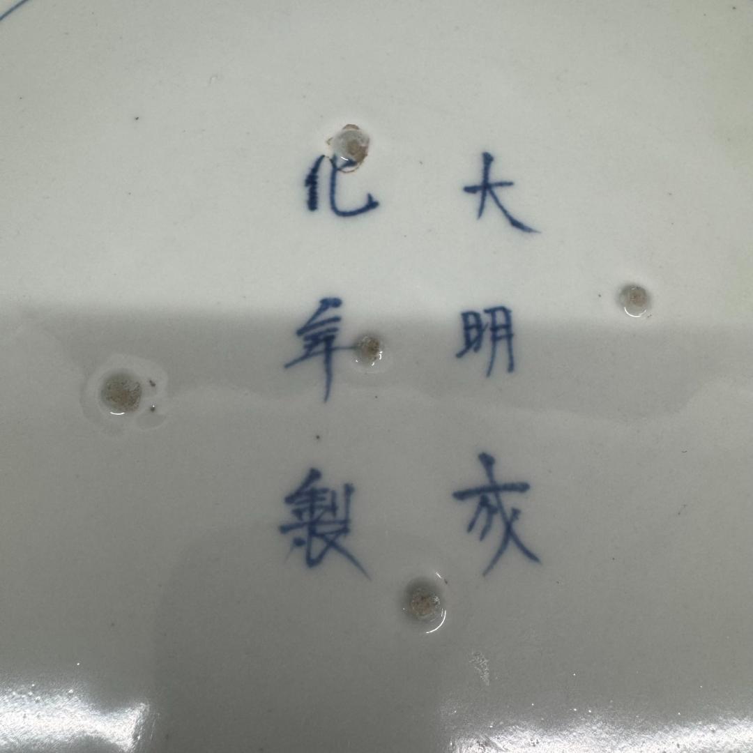 古伊万里　染付唐草馬図皿　大明成化年製在銘　飾り皿