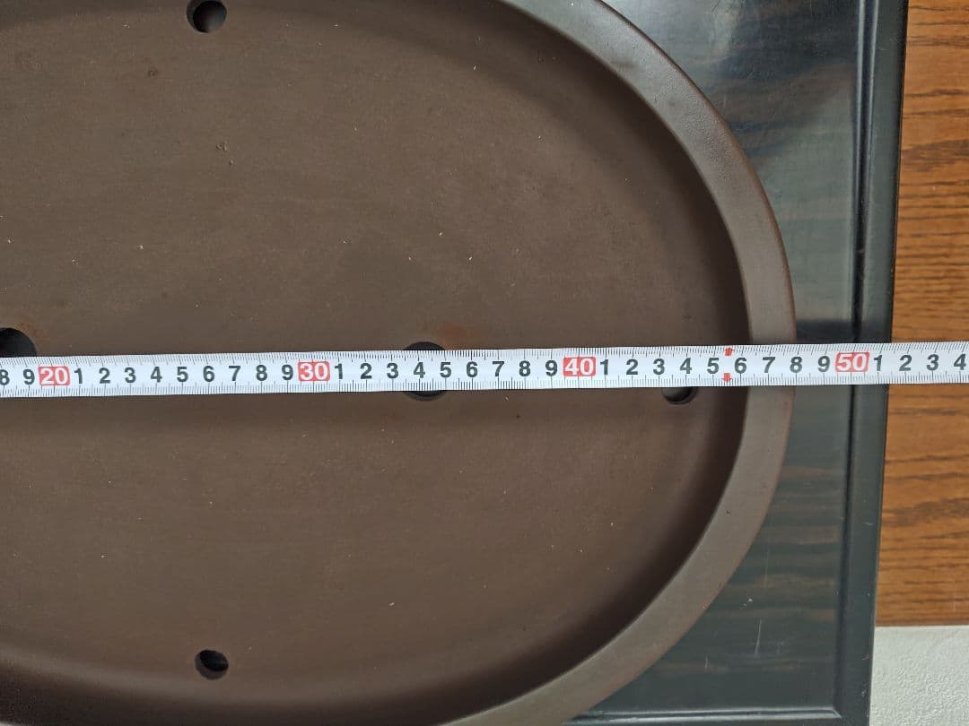 陶器製楕円形盆栽鉢 約48cm x 36cm×5cm　山秋　薄型・大型盆栽鉢