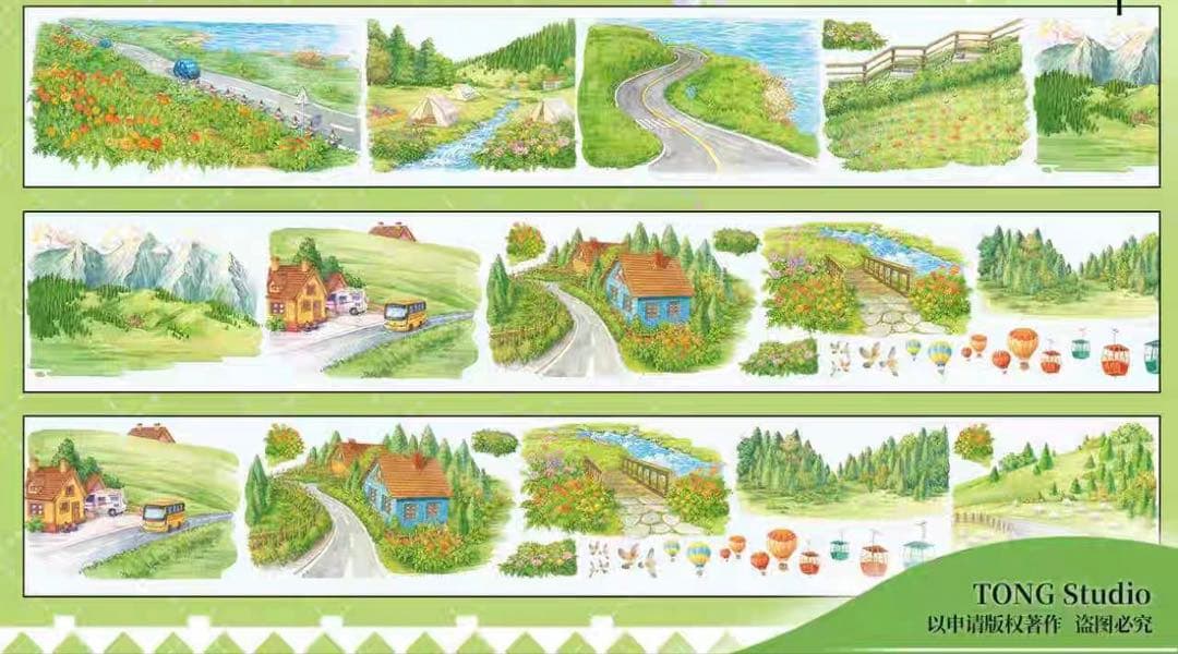 【8798】海外　マステ　5m巻売り　PETマスキングテープ　道路　山脈　自然