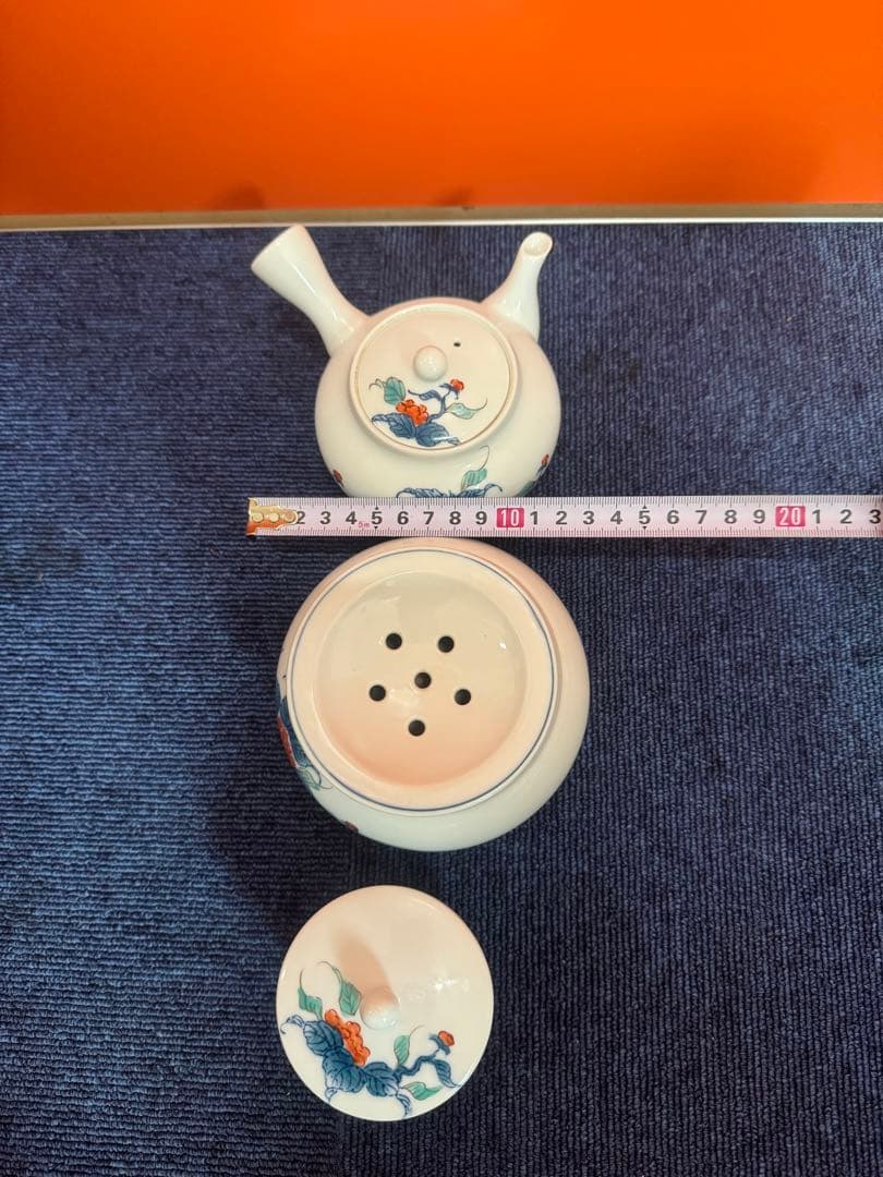 1776 有田焼畑萬陶苑 色鍋島内山水岩牡丹 茶器セット急須1 建水1湯呑蓋付4