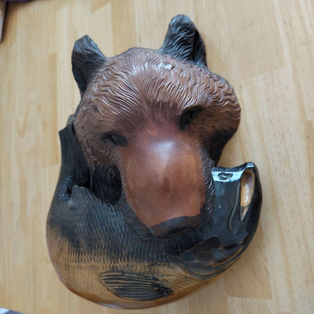 木製クマの顔の彫刻　壁掛け
