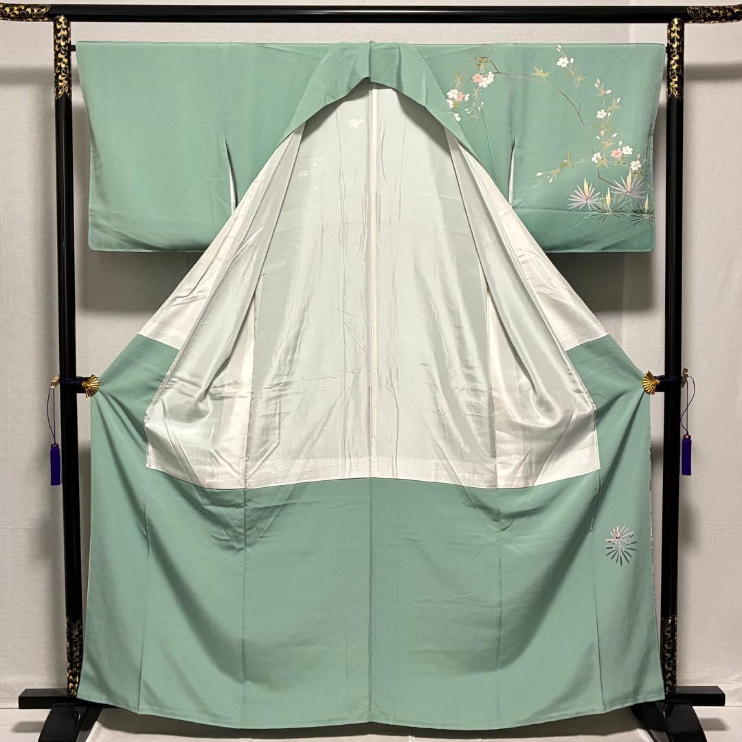 D28 訪問着 友禅 花模様 正絹 着物 袷 しつけ糸付き未使用極美品