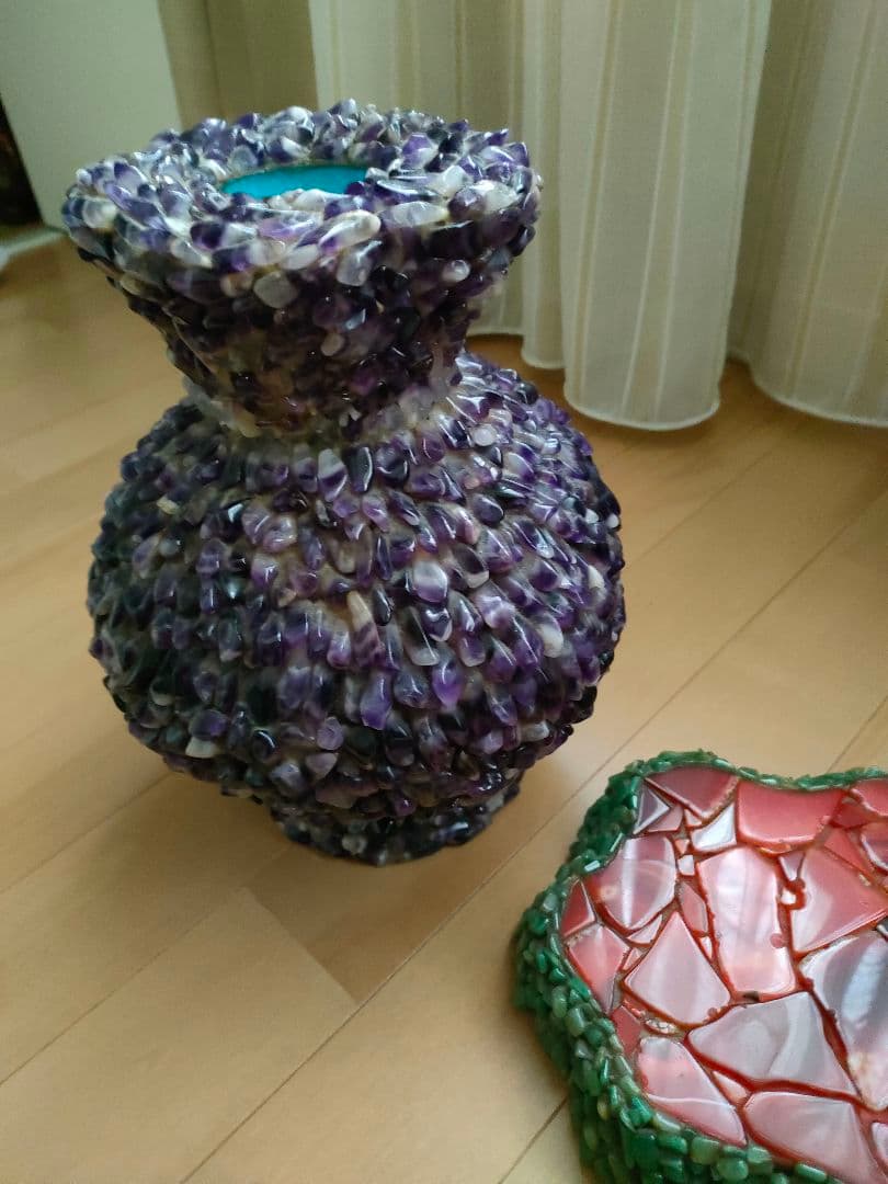 アメジスト装飾　花瓶　中国　骨董　置き物　彫刻　縁起物　オブジェ