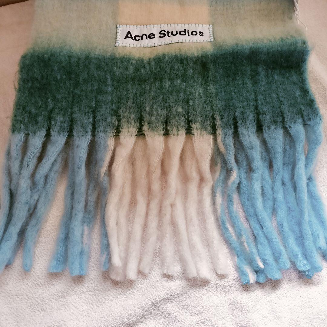 ブルー　Acne Studios モヘアチェックスカーフ　マフラー
