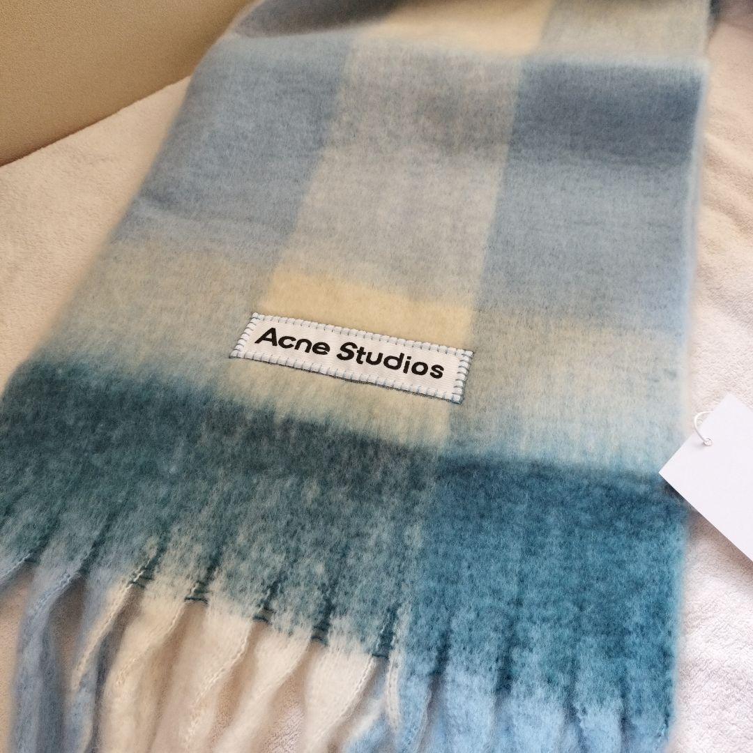 ブルー　Acne Studios モヘアチェックスカーフ　マフラー