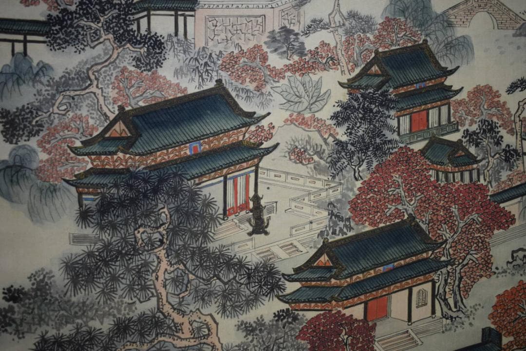 模写/張継/寒山寺画賛/寒山寺/楓橋夜泊/布袋屋掛軸HJ-637