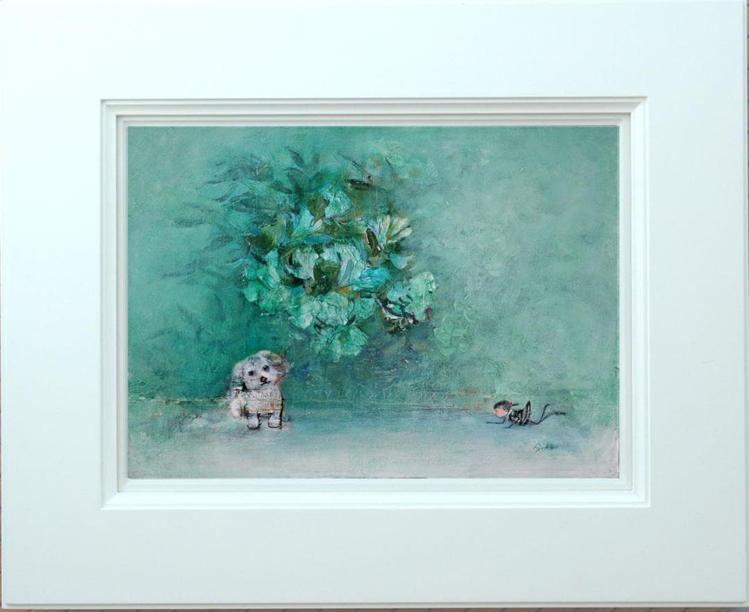 油絵 菅家令子 絵 絵画インテリア uF6-071719 子犬女の子蟻んこちゃん