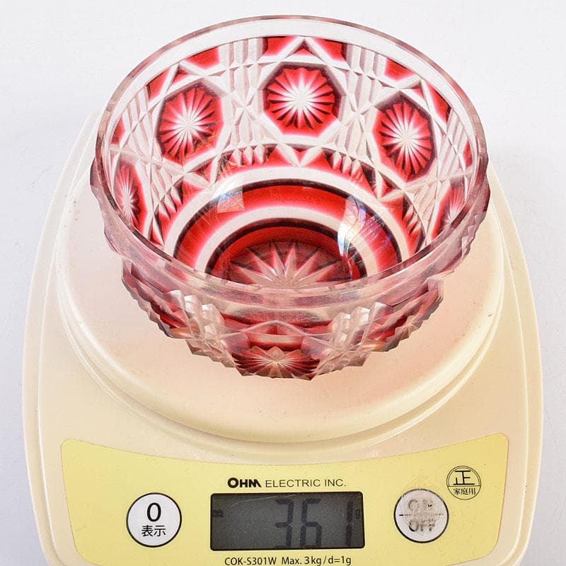 島津磯斉彬竈　薩摩ガラス工芸作　創作島津薩摩切子　向付鉢　共布共箱　GR8951