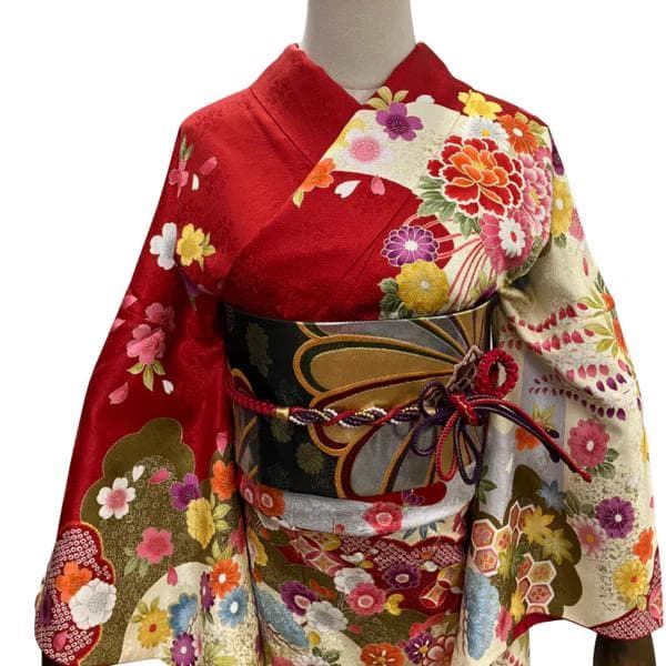 ≪早い者勝ち≫【美品】 振袖セット 成人式 正絹 古典柄 振袖 赤 S*11 ●