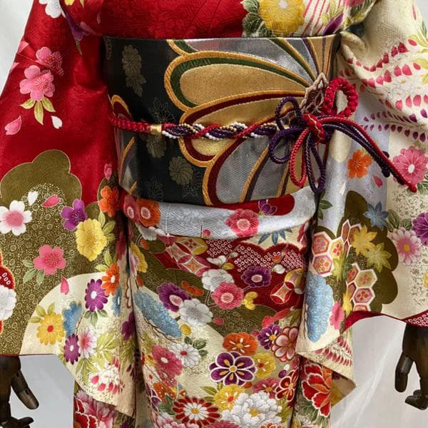≪早い者勝ち≫【美品】 振袖セット 成人式 正絹 古典柄 振袖 赤 S*11 ●
