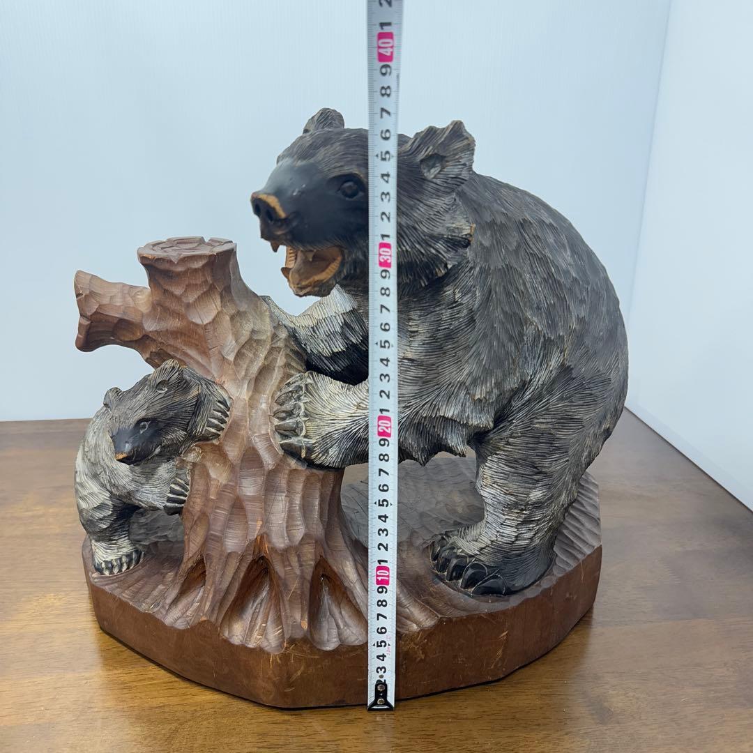 【希少】 木彫り 熊 親子 置物 1991年 当時物 北海道 阿寒湖 工芸品