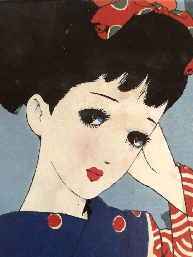 昭和レトロ、中原淳一、【娘十二ヶ月 八月影】、年代物・希少な画集画 、新品額装付