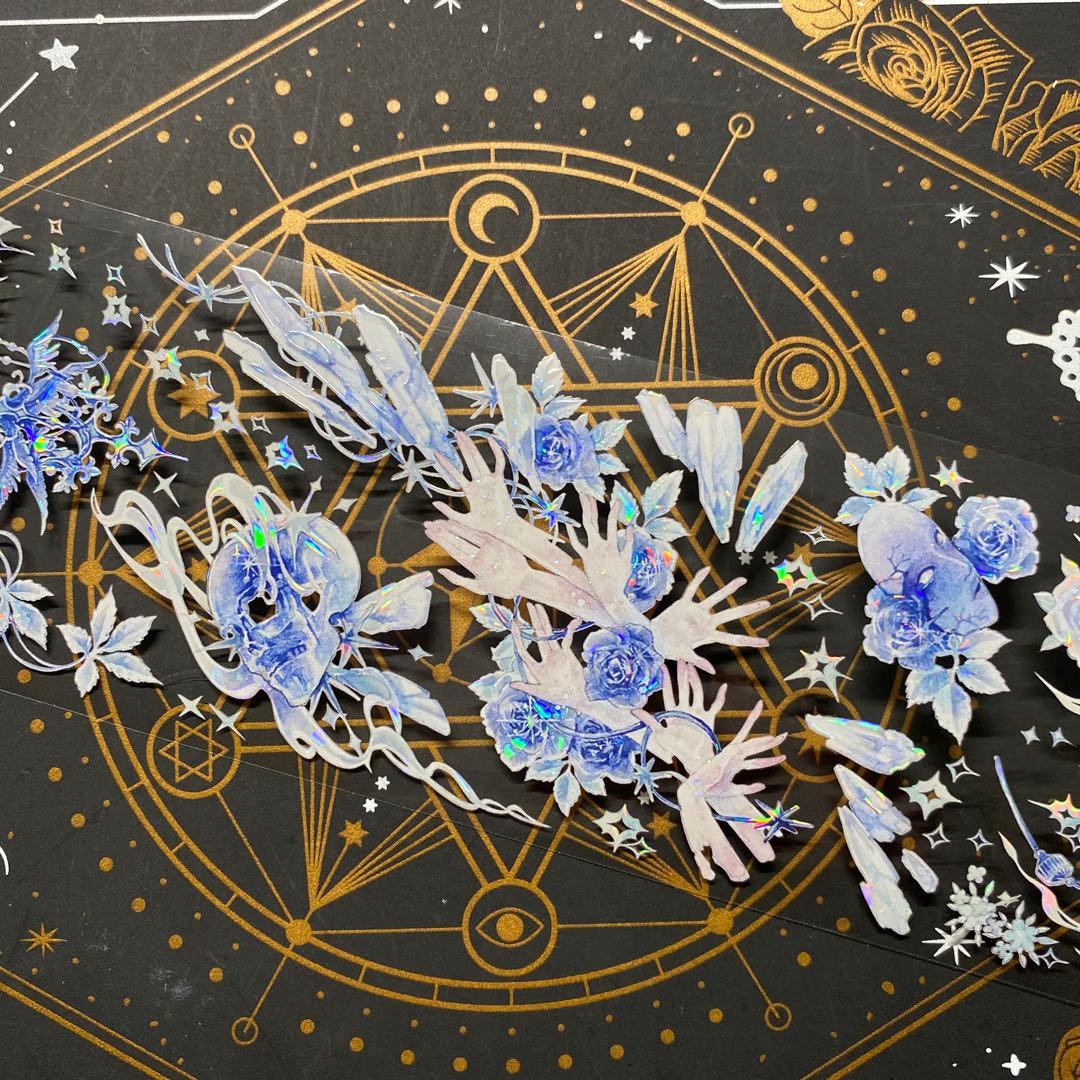 【9241】海外　マステ　中古巻　貝殻光マスキングテープ　月　お花　青い装飾系