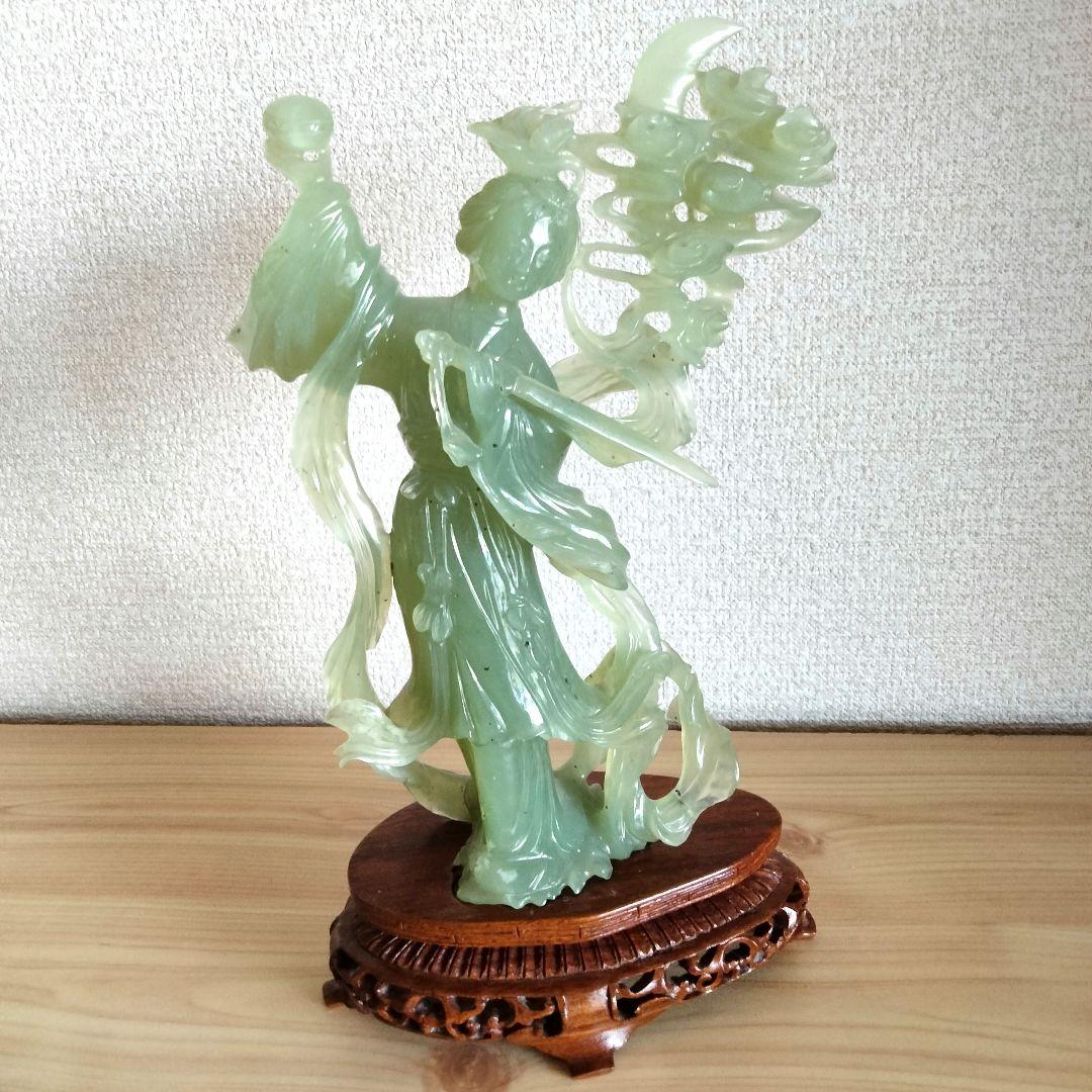 中国美術　古美術品　翡翠　天女　羽衣天女　立像　香港　置物　時代物　縁起物　唐物