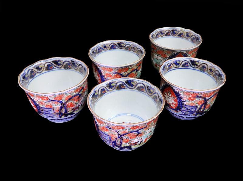 古伊万里　金襴手　花に唐子の図　向付　５客　AS-DCe