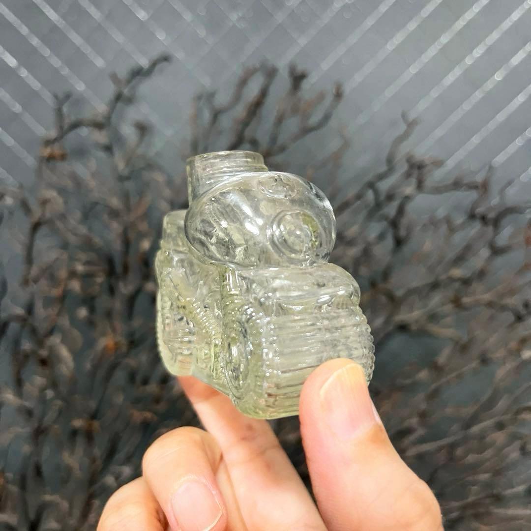 骨董　レトロガラス　時代　金平糖瓶　菓子瓶　バイク　単車　エンボス　ウラン