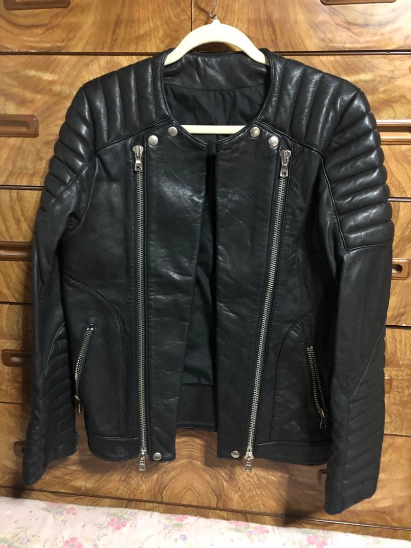 STUD HOMME ラムレザーバイカー ライダース ジャケット バルマン型 黒