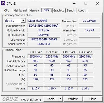【動作品】SK hynix DDR5-5600 64GB (32GB x2枚)