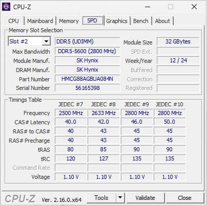 【動作品】SK hynix DDR5-5600 64GB (32GB x2枚)