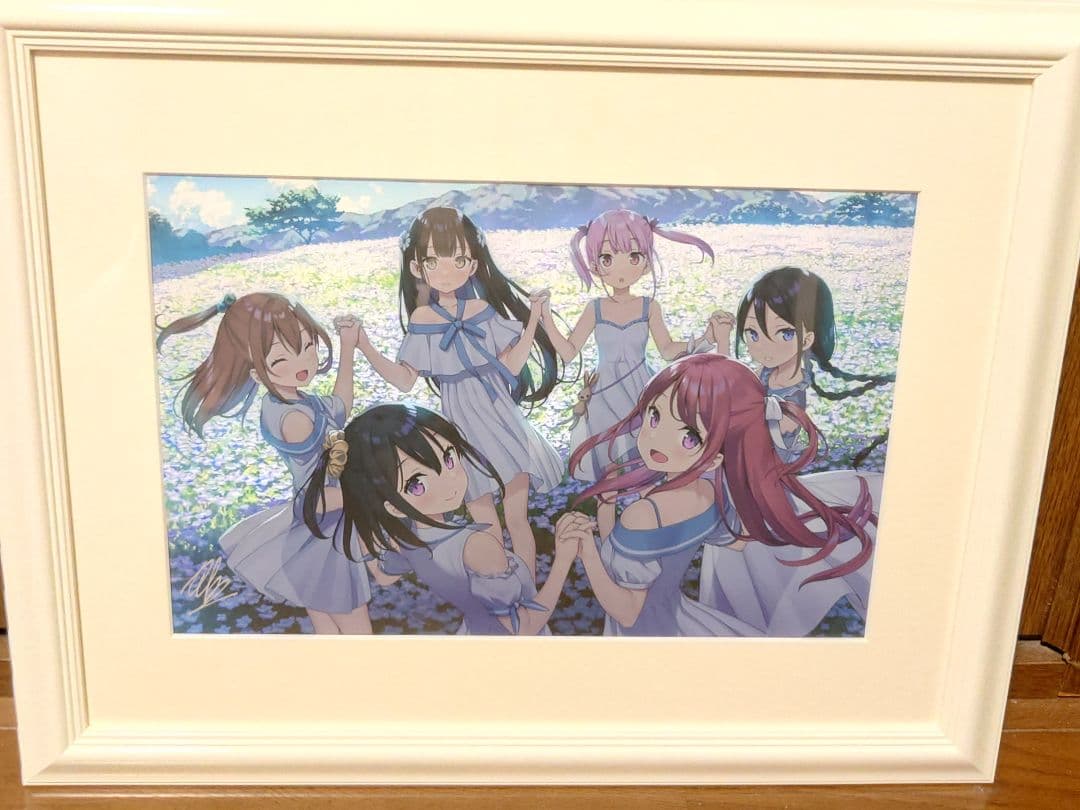 カントク 直筆サイン入複製原画 ジークレー 少女達とネモフィラの花畑 軸中心派