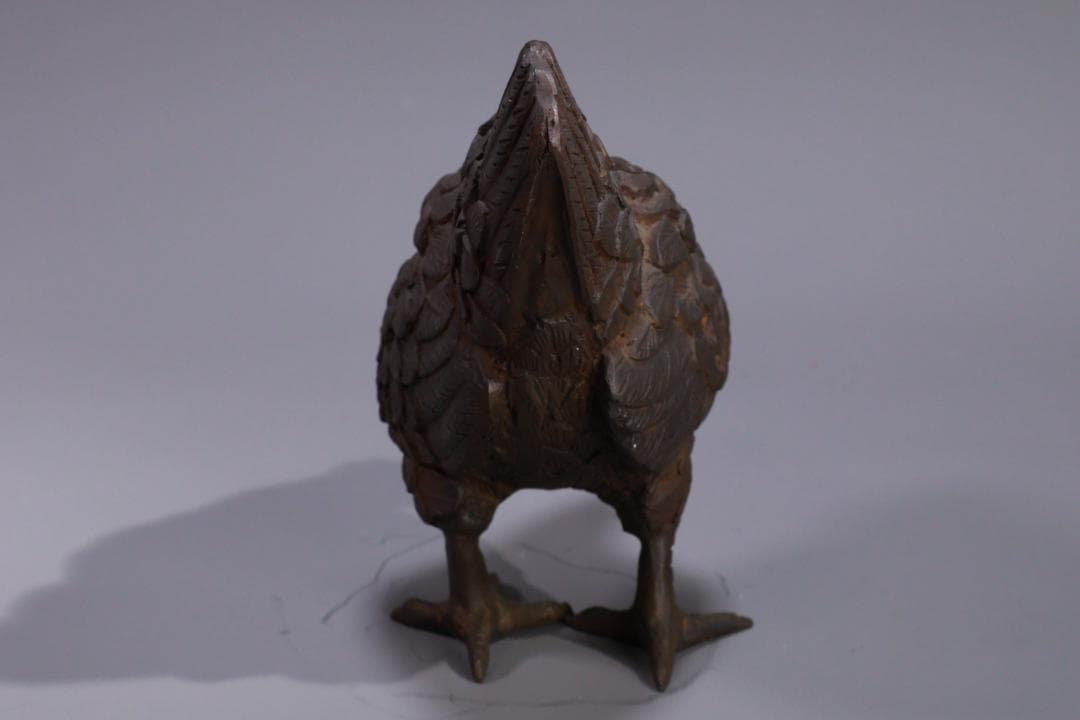 古銅 双鶏 親子鶏像 共箱 銅製 一対 ブロンズ オブジェ 細密彫刻 BE976