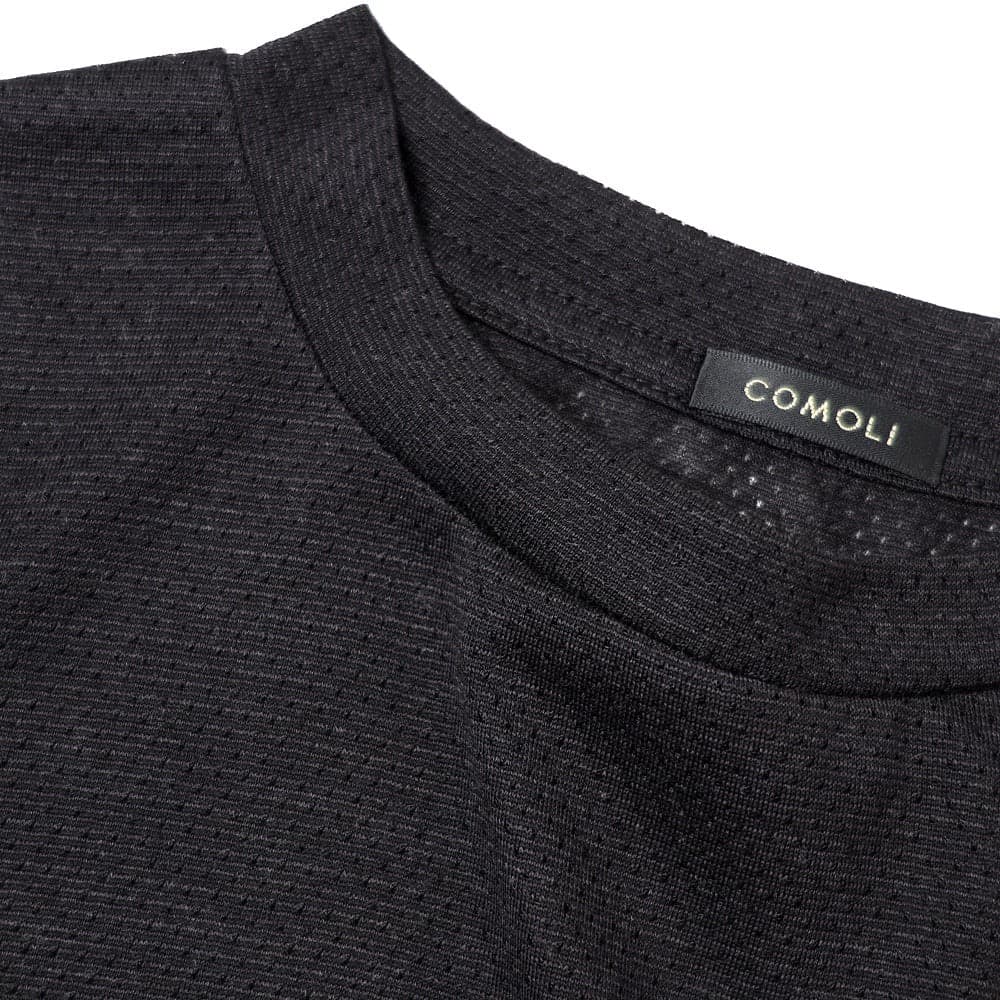 COMOLI ブラック ウールメッシュノースリーブタンクトップ