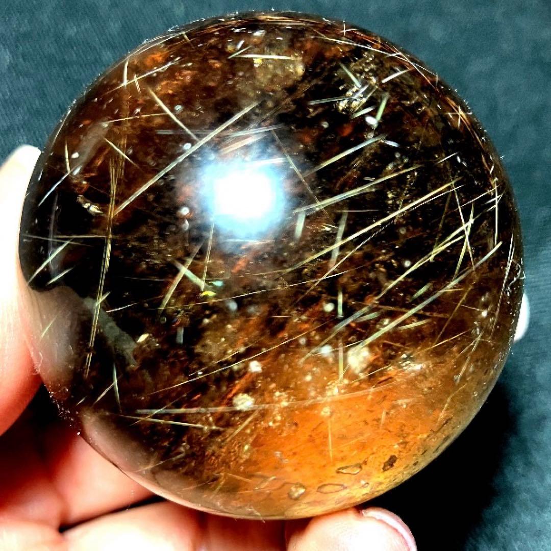 50mm 虹入ゴールドルチルクォーツ　丸玉　スフィア　金針水晶