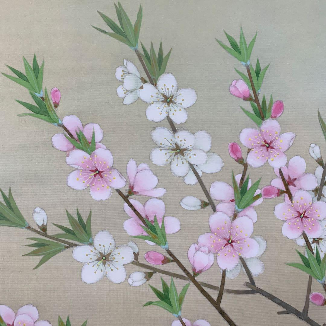 掛け軸2本 松生春湖作 桃の花図、宇田萩邨筆「清水寺」