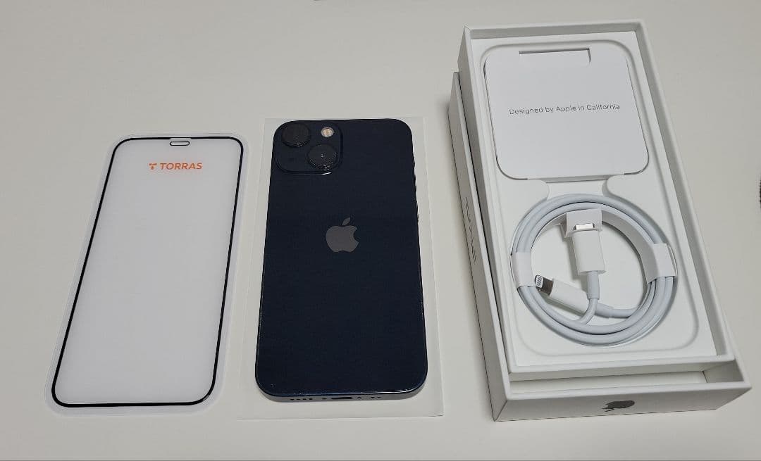 iPhone 13mini 128GB ミッドナイト、箱、ガラスフィルム、ケース