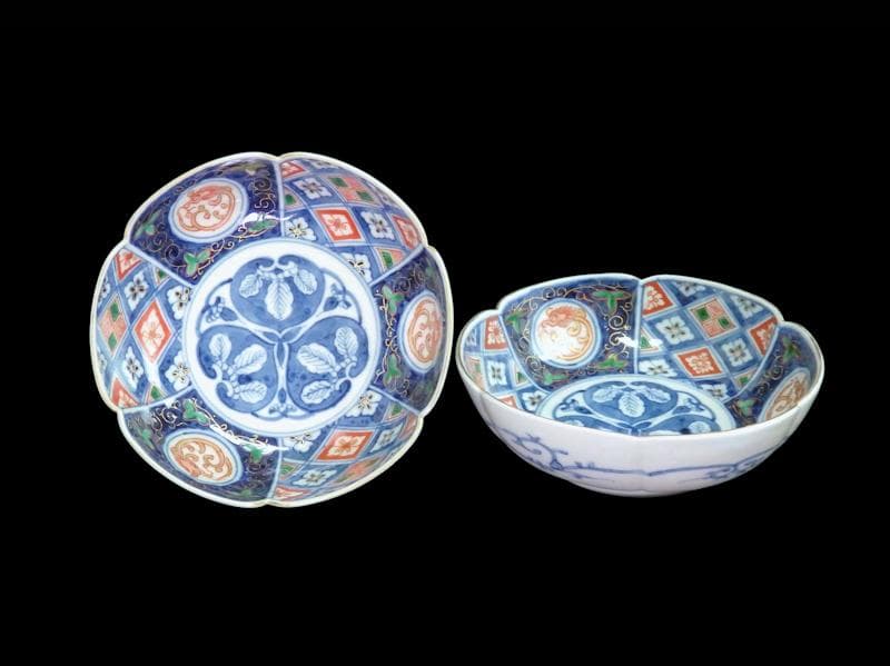 大聖寺伊万里　団龍紋に金唐草　中陰菱に花菱紋の図　膾皿　２客F334AS-CYa