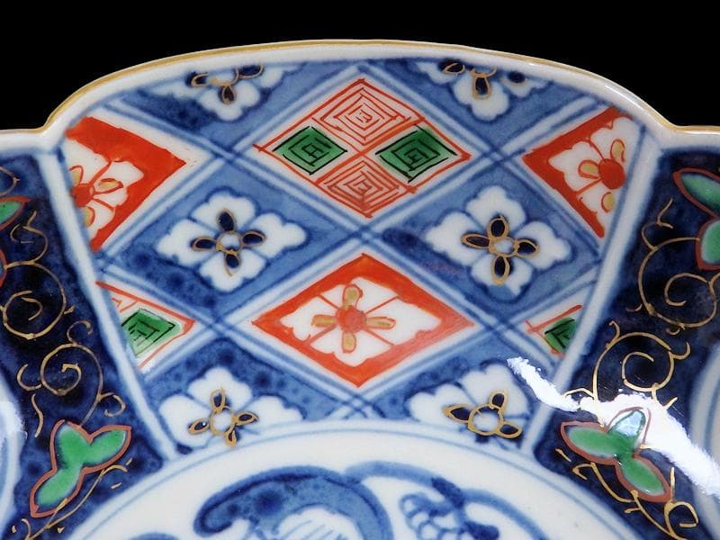 大聖寺伊万里　団龍紋に金唐草　中陰菱に花菱紋の図　膾皿　２客F334AS-CYa