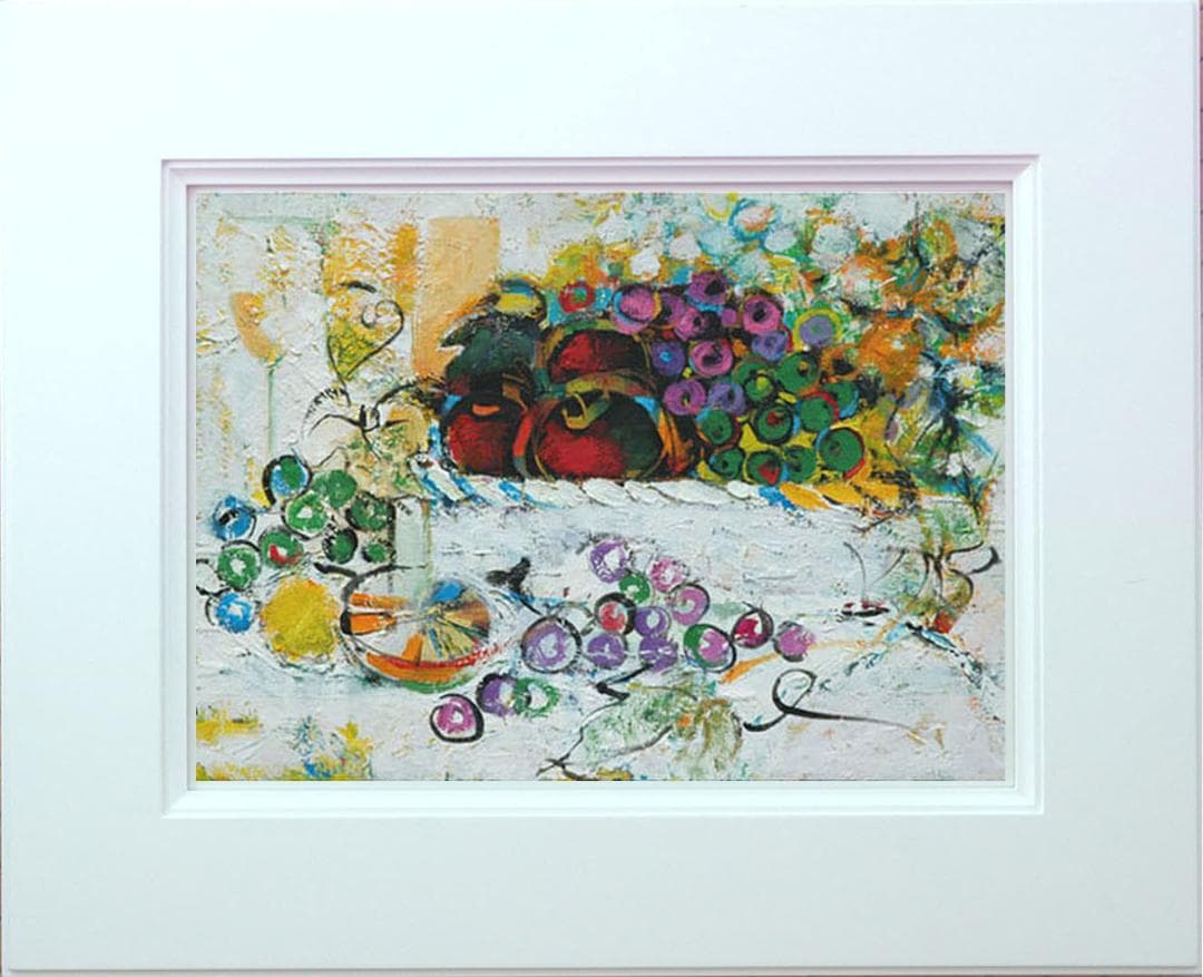 油絵 菅家令子 絵 絵画インテリア額付(白) uF6-060210 フルーツ