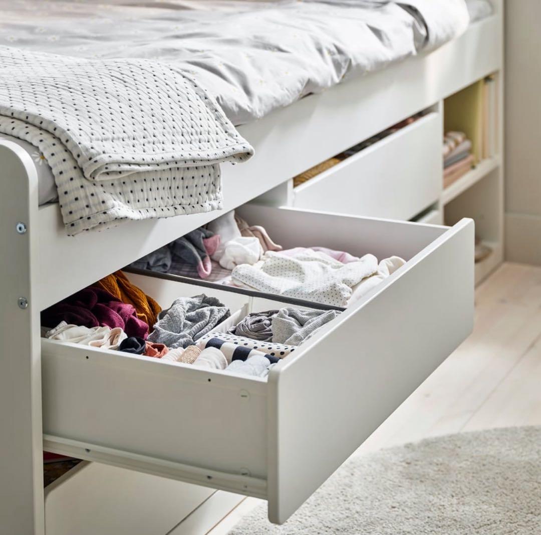 【美品】IKEA 人気のSLÄKT（スレクト）シングルベッド 収納付き ホワイト