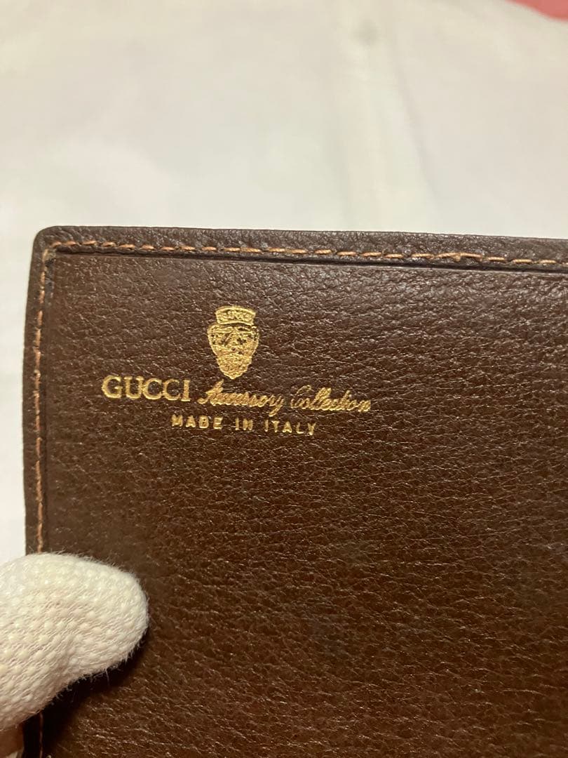 オールドGUCCI 二つ折り財布 ブラウン/ベージュ 箱付き