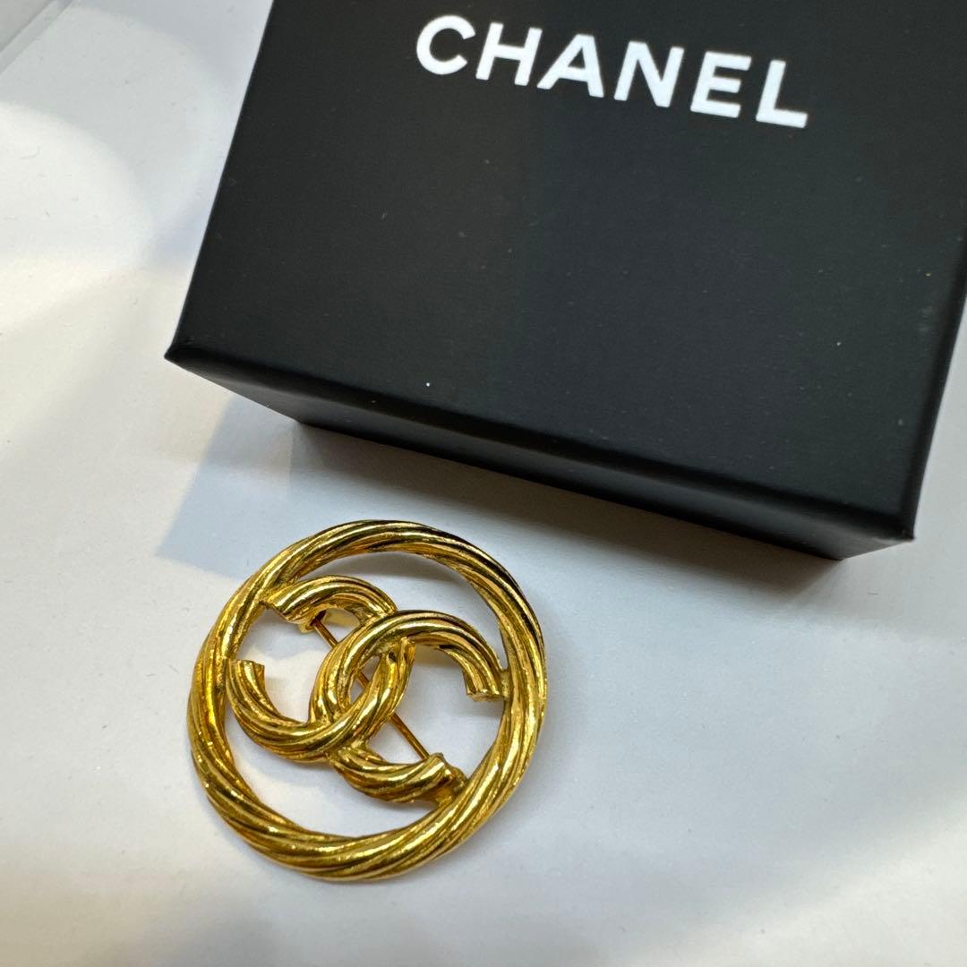 【美品】CHANELゴールドツイスト ブローチ CC ココマーク ヴィンテージ