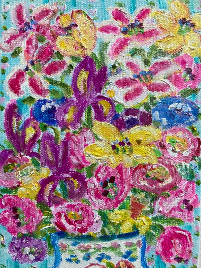 【真作保証】レスリー・セイヤー「花」油彩画 直筆サイン 真筆 原画 絵画